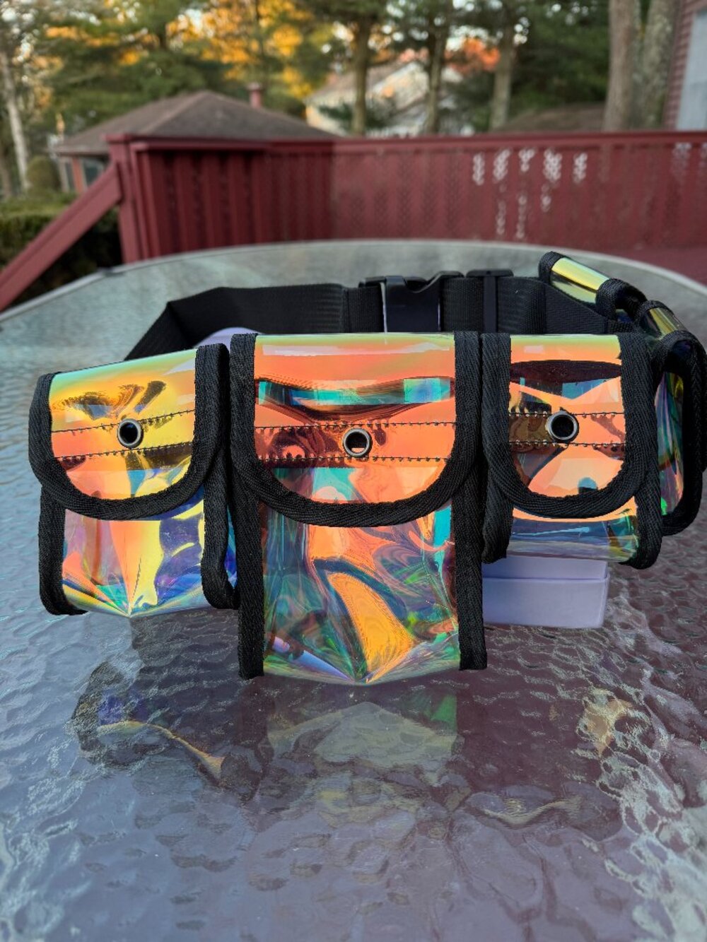 Iridescent Holographic Multi Pocket Festival Belt Bag / Rave Utility Bag